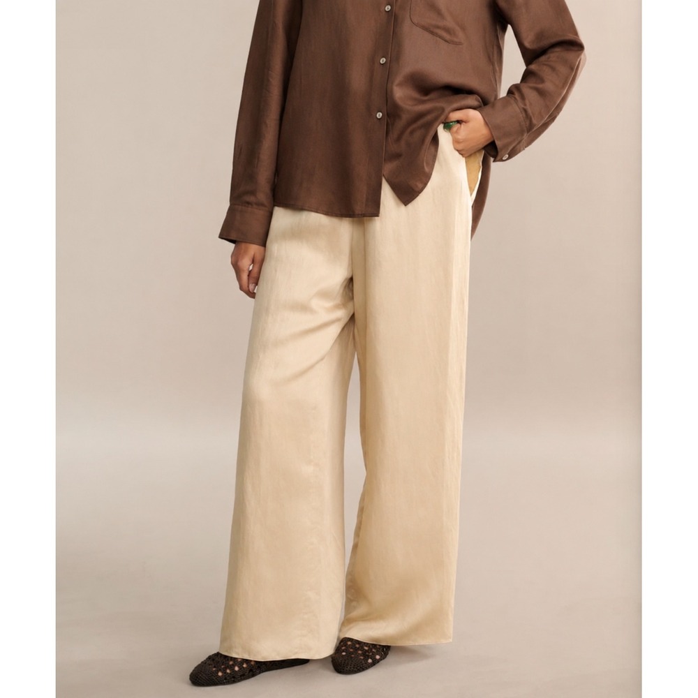 Jenni Kayne Summer Demi Pant Oatmeal Medium Wide Leg Elastic Waist NWT 55816